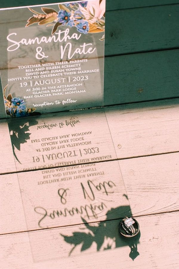 Wedding invitation with wedding rings, Photography by Mackenzie Keough