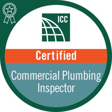 Certified Commercial Plumbing Inspector badge.