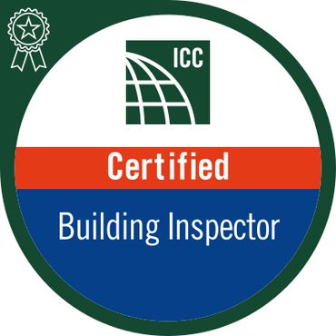 ICC Certified Building Inspector badge.