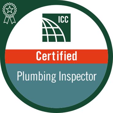 ICC Certified Plumbing Inspector badge.