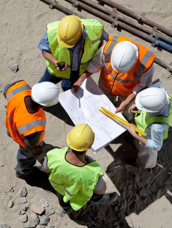 contractors looking at the blueprints for a new building