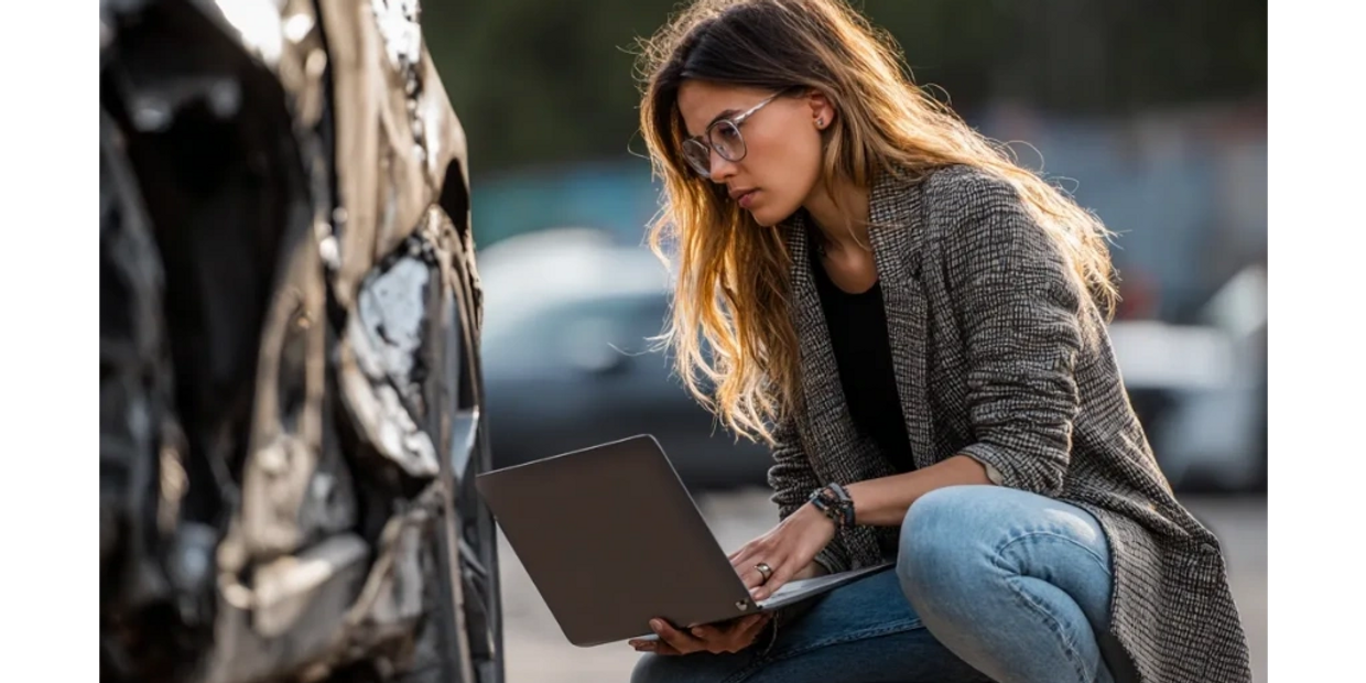 Car appraiser analyzing totaled vehicle-total loss appraisal and claim disputes for WA drivers.