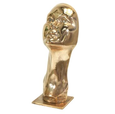 Charles Delporte polished bronze bust, alternate full front with elongated sculptural form