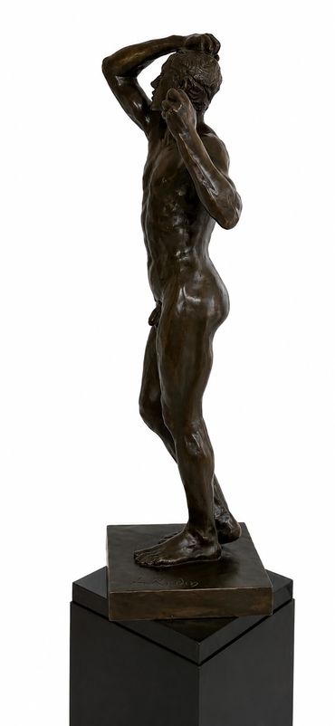 The Age of Bronze after Auguste Rodin, side-profile view of male nude torso, hip, and upper leg