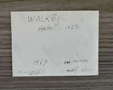 Reverse of historic Herbert Brooks Walker BIRD photograph marked Fairlee and 1967