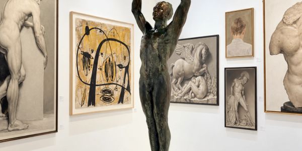 Maison Palm Beach gallery installation with bronze sculpture, plaster casts and modern paintings