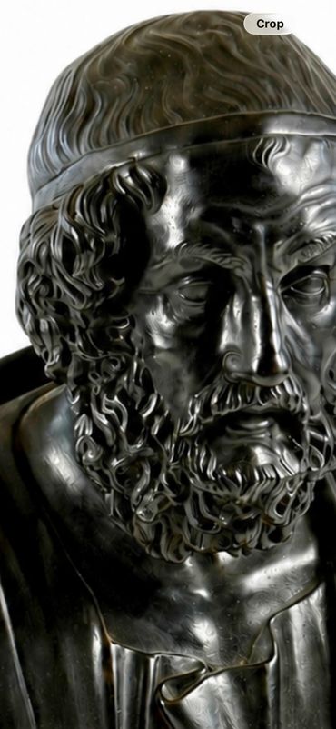 Homer bronze bust, alternate close-up of face and deeply modeled beard