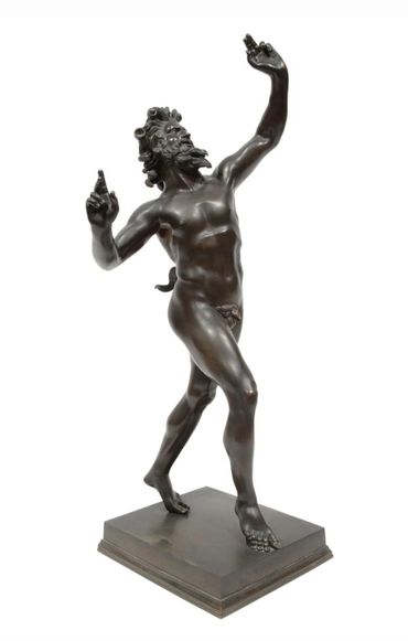 Dancing Faun by Fonderia Chiurazzi, Naples, bronze male nude figure after the antique, three-quarter