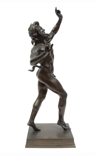 Dancing Faun by Fonderia Chiurazzi, bronze sculpture after the antique, alternate side view
