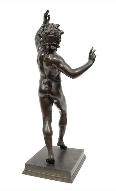 Dancing Faun by Fonderia Chiurazzi, bronze male nude figure, rear three-quarter view