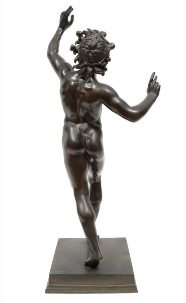 Dancing Faun by Fonderia Chiurazzi, bronze male nude figure, alternate three-quarter view