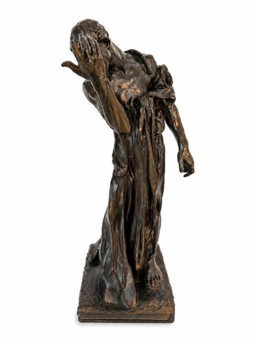 Pierre de Wissant after Auguste Rodin, patinated plaster maquette, rear three-quarter view showing d