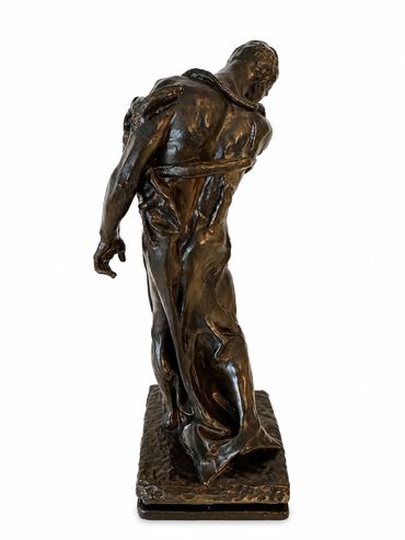 Pierre de Wissant after Auguste Rodin, patinated plaster figure, alternate rear side view