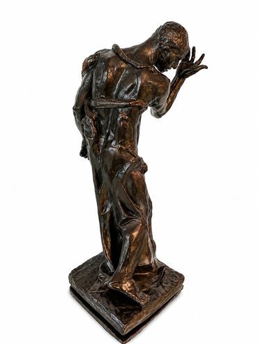 Pierre de Wissant after Auguste Rodin, patinated plaster maquette, right side-profile view