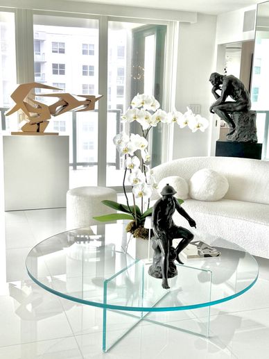 Fine art and sculpture displayed in a contemporary Palm Beach interior