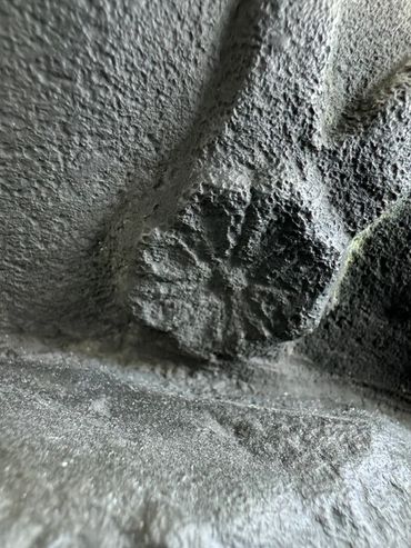 Rosette beneath right sandal of life-size bronze Seated Mercury after the Villa dei Papiri Seated He