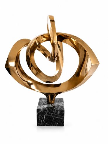Robert Mitchell polished bronze abstract sculpture on green marble base