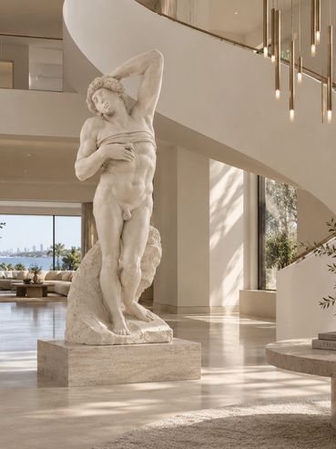 Modern curved-staircase image:
Interior visualization of Dying Slave monumental plaster cast after M