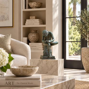 Interior visualization of Spinario bronze sculpture in a modern office or hotel setting