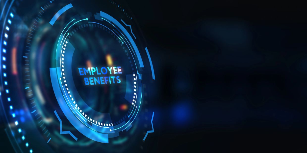 Digital graphic of employee benefits concept.