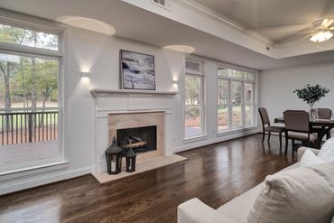 Living Room Fireplace with tons of natural light