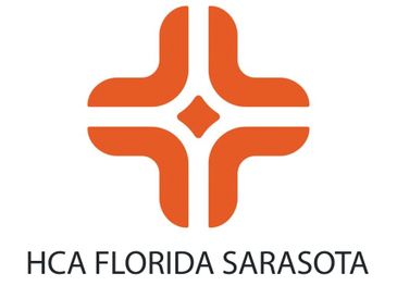 Logo of HCA Florida Sarasota with an orange cross design.