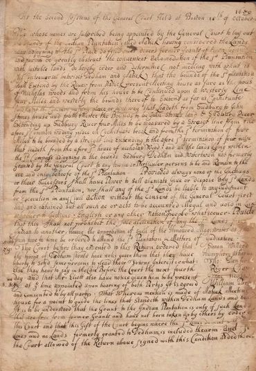 Original Charter to Establish Natick as Indian Plantation 1659