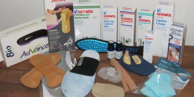 insoles, foot creams, foot solutions, foot supports, foot protection