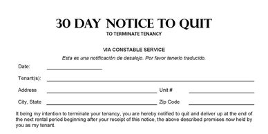 Image of a Massachusetts 30 day notice to quit 