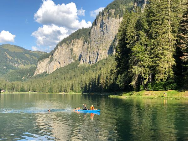 Canoeing in lake montriond