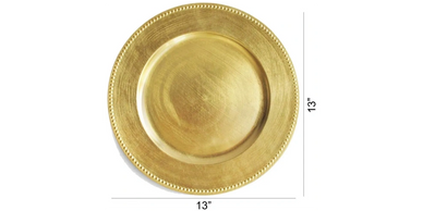gold beaded charger plate rental