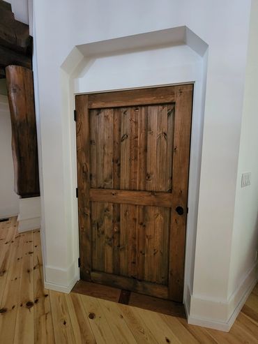 Restored wooden door in a Muskoka home with professional media blasting and premium stain finish.