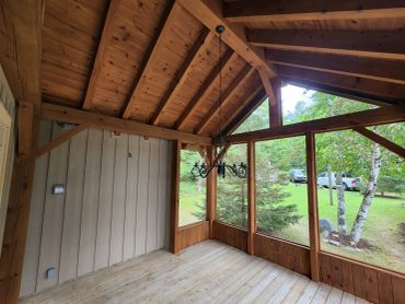 Muskoka cabin, interior wood ceiling, wood restoration completion
