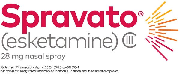 Logo and information for Spravato esketamine nasal spray.