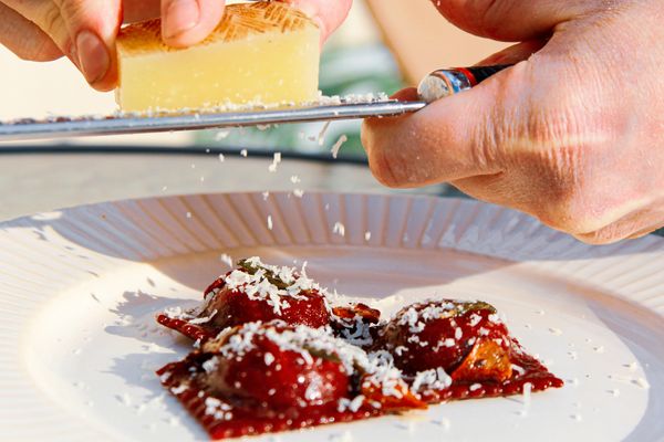 Ravioli with shredded cheese