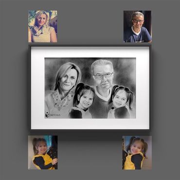 Familie zeichnen - Familienportrait zeichnen lassen - Familienbild gezeichnet