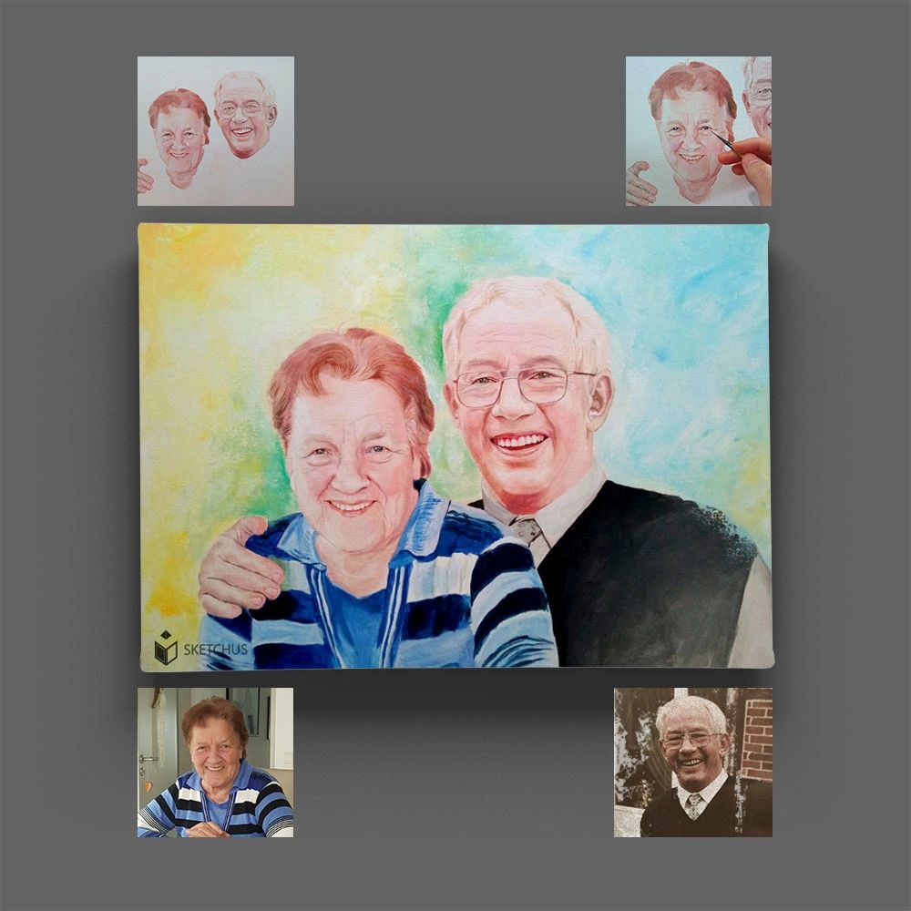 Zusammengefügte Portraits - Familienportrait mit Verstorbene