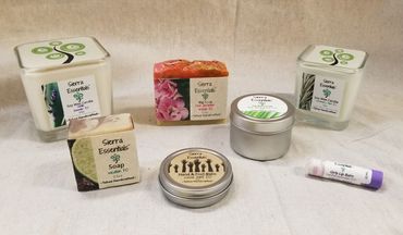 Sierra Essentials soap lotion spritzer candles soy wax hand foot balm rose vanilla lavender