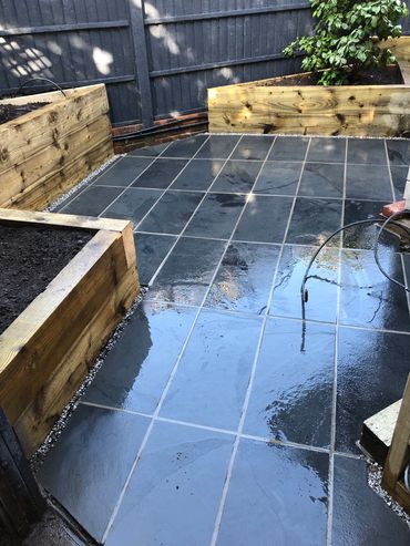 Paving patio sleeper beds landscaping gravel garden design hampton teddington molesey