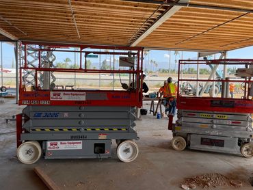 Sj3226 & SJ19 scissor lifting up our drywalls in brand new dealerships with great service.