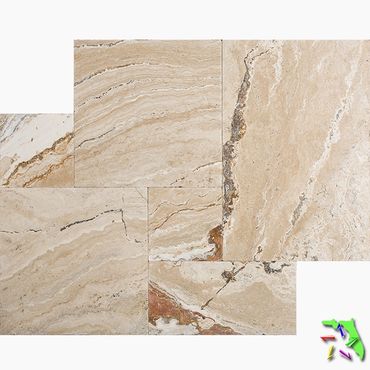 French Pattern LEONARDO Tumbled Travertine PAVER