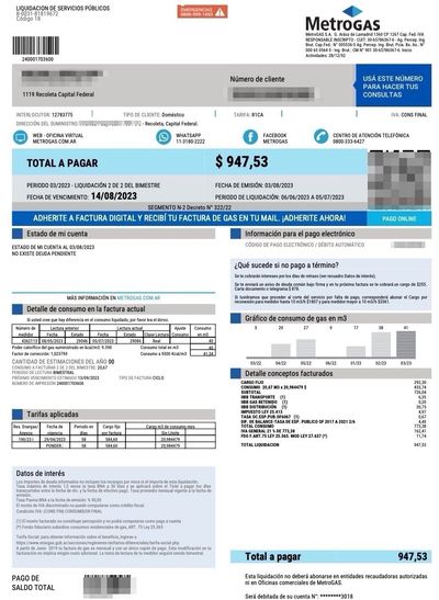 A copy of an actual gas bill.