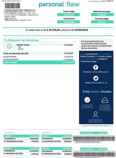 An actual copy of an internet bill.