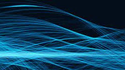 A digital graphic of waves that are blue floating in the air.