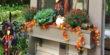 Fall and Thanksgiving Window Box Displays