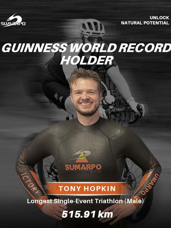 Guinness World Record holder Tony Hopkin in wetsuit.