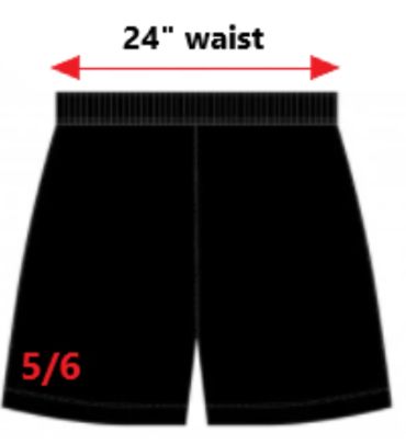 Black shorts with a 24-inch waist and size 5/6 label.