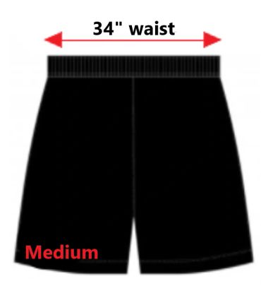 Black shorts with a 34-inch waist, size medium.
