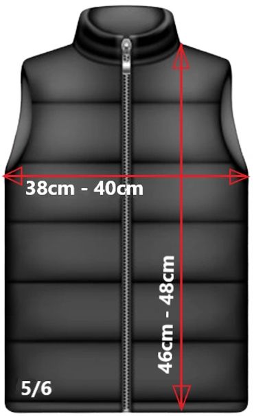 Black sleeveless vest with size measurements labeled.