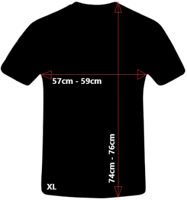 T-shirt size XL with width 57-59cm and length 74-76cm.